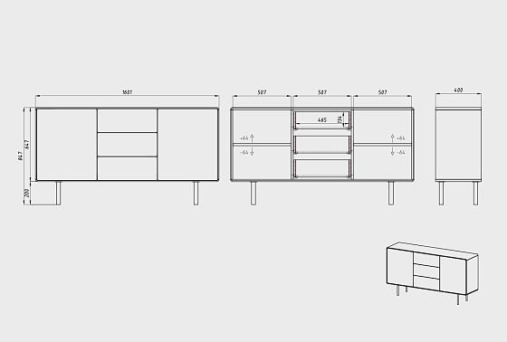 Тумба "Норман" 3 (с ящиками) массив дуба, МДФ, металл 10