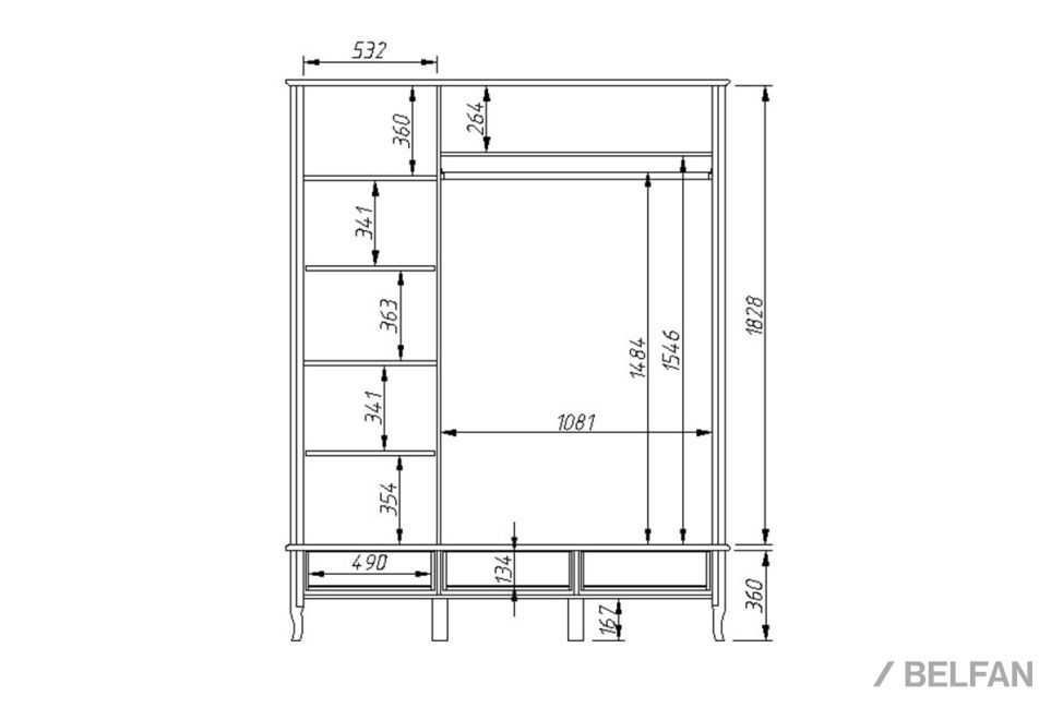Шкаф для одежды "Катрин" фигурный 3-х дв. без зеркала массив и шпон дуба 3