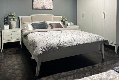 Кровать "Коста" (низкое изножье); без основания, без матраса; *ММ-350-02/16Б; (1600x2000); айвори с белой патиной