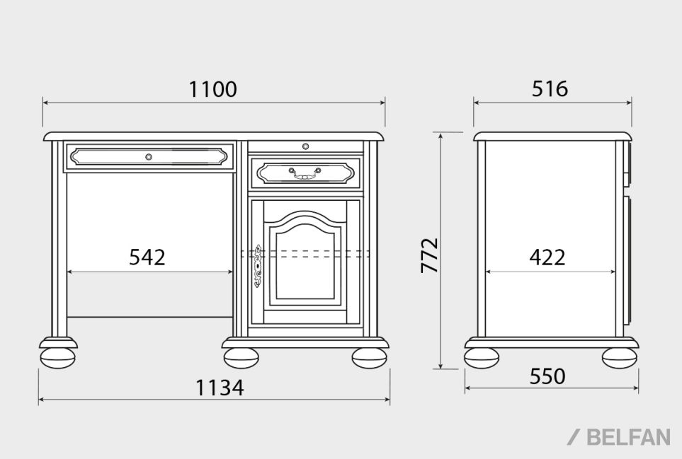 Стол письменный "Давиль" 1420 массив и шпон дуба 4