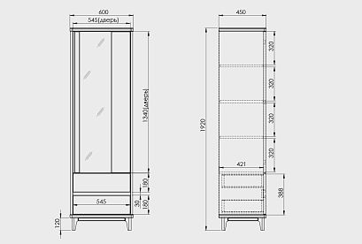 Шкаф с витриной 1-но дверный "Уоллстрит" (правый); 2 ящика; *А-012.210; к-бейц-масло, ф-бейц-масло, вст-антрацит