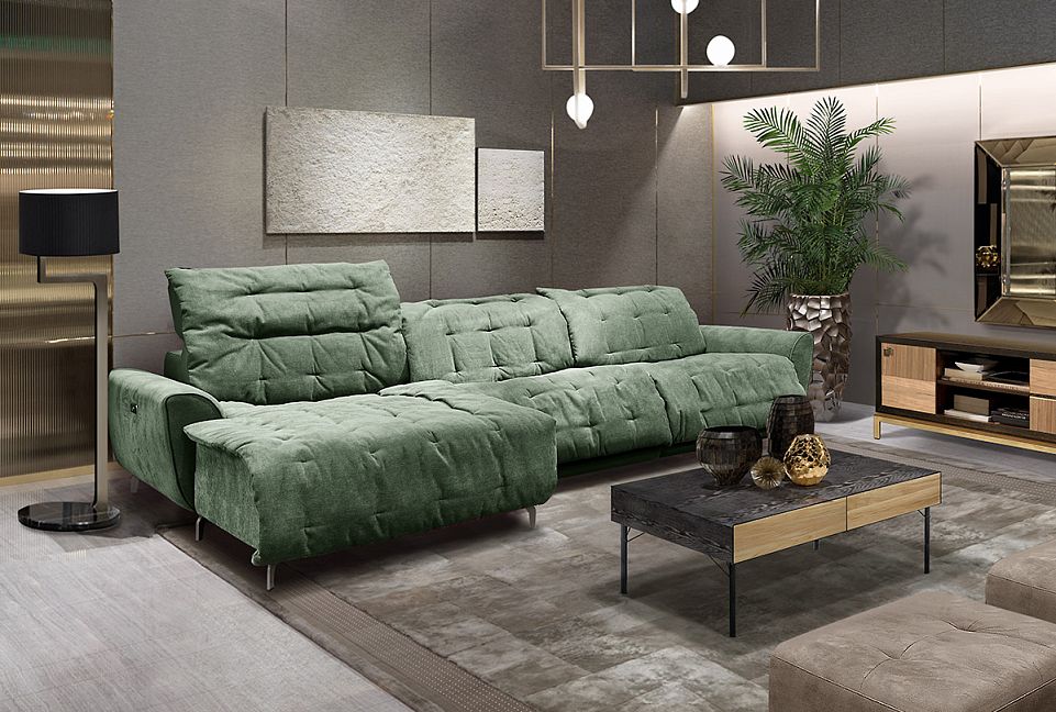 "Грей-2" диван с оттоманкой; раскл.; 1EL+10W+8R; Реклайнер; Velvet Lux 55(34209) + 874(1) экокожа (гр. 2)