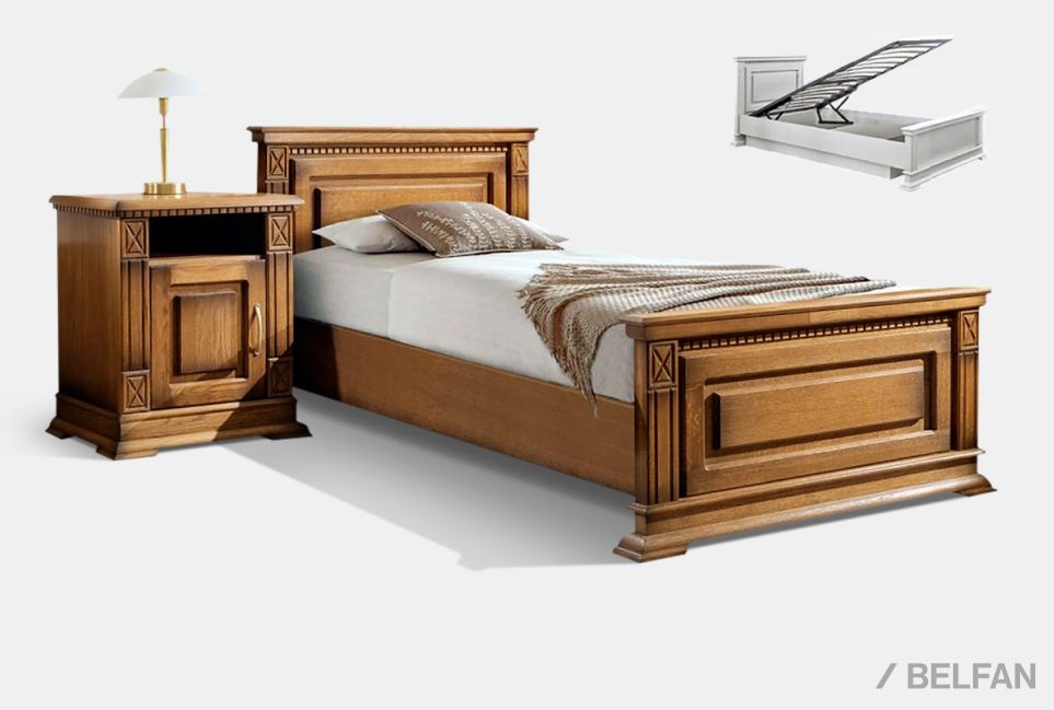 Кровать "Верди Люкс" (высокое изножье) с подъемным механизмом массив и шпон дуба 1