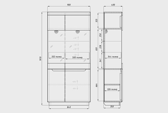 Витрина 2-х дверная "Бремен" массив дуба 7