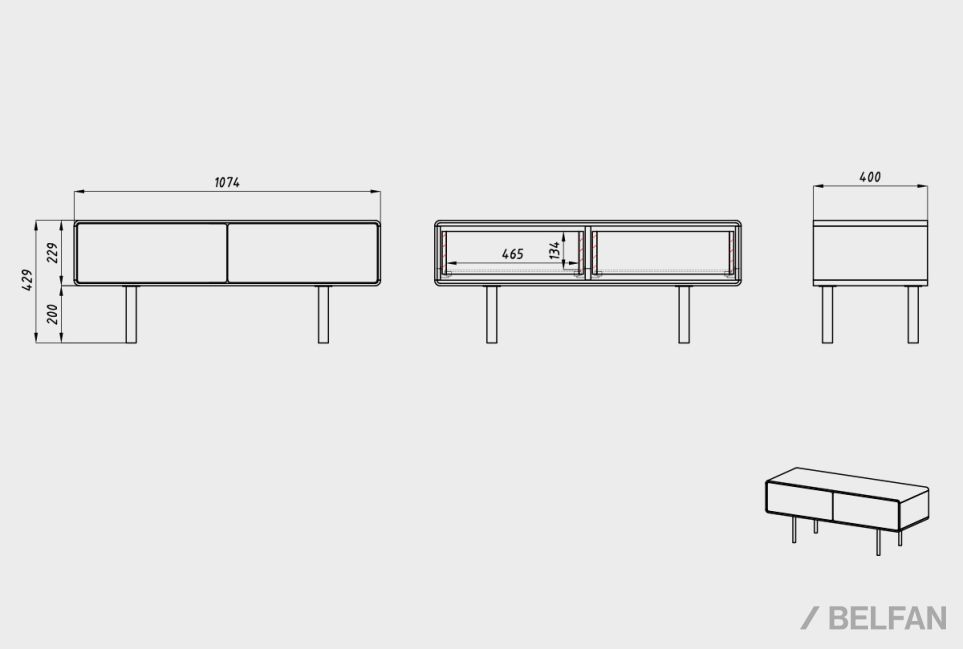 Тумба под ТВ низкая "Норман" 2 массив дуба, МДФ, металл 4