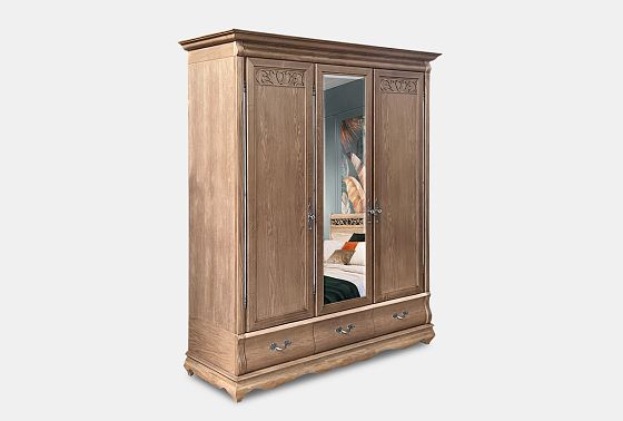Шкаф для одежды "Тэфи" 3-х дв. с зеркалом массив и шпон дуба 6
