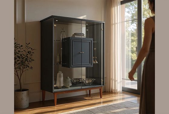 Тумба высокая "Сакраменто" (стекло) массив и шпон дуба, МДФ 9