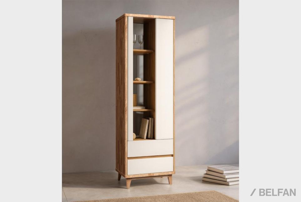 Шкаф с витриной 1-но дверный "Уоллстрит" (правый) массив дуба, МДФ 1