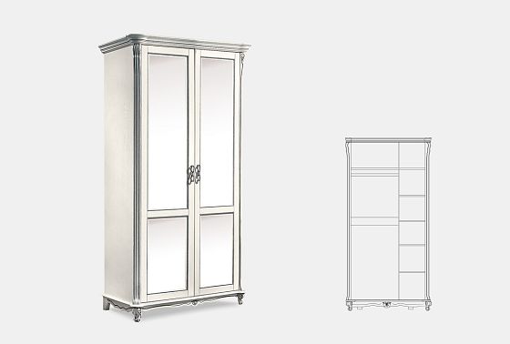 Шкаф 2-х дв. "Алези" с зеркалом массив и шпон дуба 3