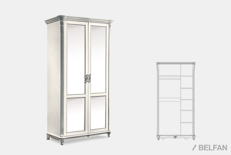 Шкаф 2-х дв. "Алези" с зеркалом массив и шпон дуба 1