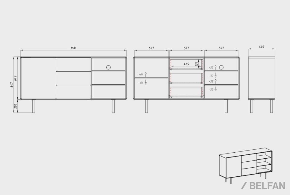 Тумба "Норман" 3 с нишей (правая) массив дуба, МДФ, металл 10