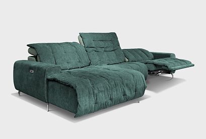 "Грей" диван с оттоманкой; раскл.; 1EL+10W+8R; Реклайнер; Crush 12 (38675)+Oracul 695 (30746); (гр.2)