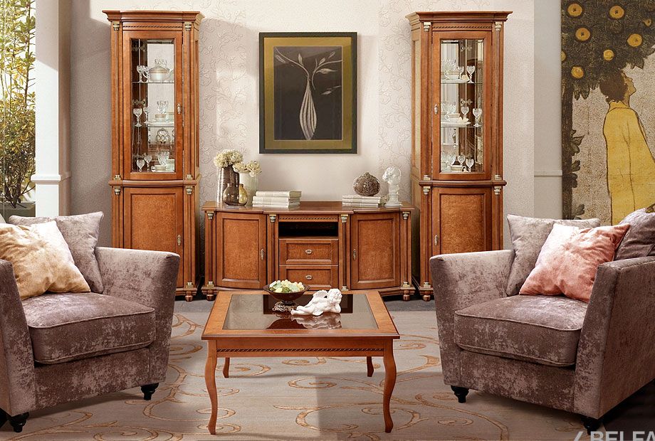 Шкаф с витриной "Валенсия 1з" массив и шпон берёзы 2