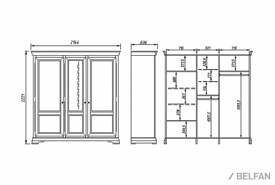 Шкаф для одежды "Оливия" 3-х дверный массив и шпон ольхи 3