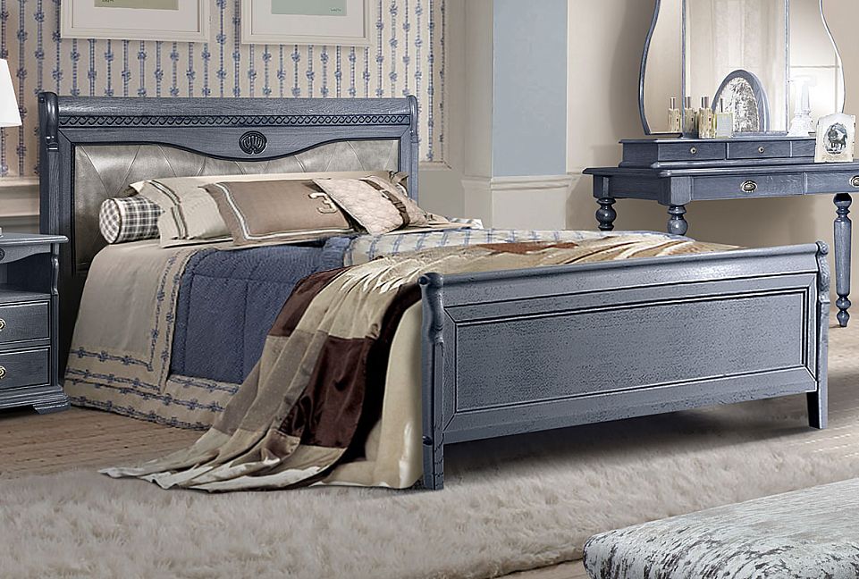 Кровать "Лика" (высокое изножье); без основания, без матраса; (1600x2000); белая эмаль; LG0505Р (гр. кожи 1)