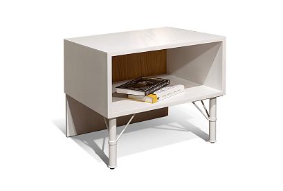 Тумба прикроватная "Extera" с нишей; *БР 401; белый, натуральный дуб, белый металл