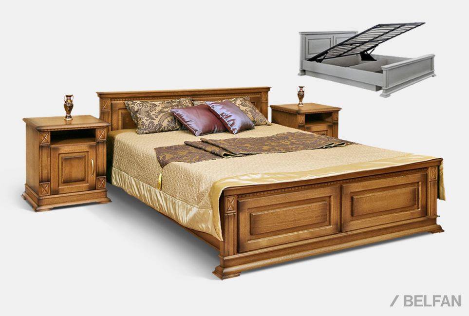 Кровать "Верди Люкс" (высокое изножье) с подъемным механизмом массив и шпон дуба 1
