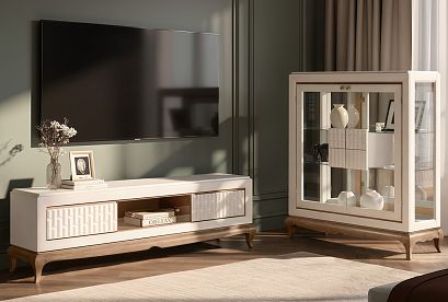 Тумба высокая "Армония" (стекло); *ММ-435-27; айвори+классик