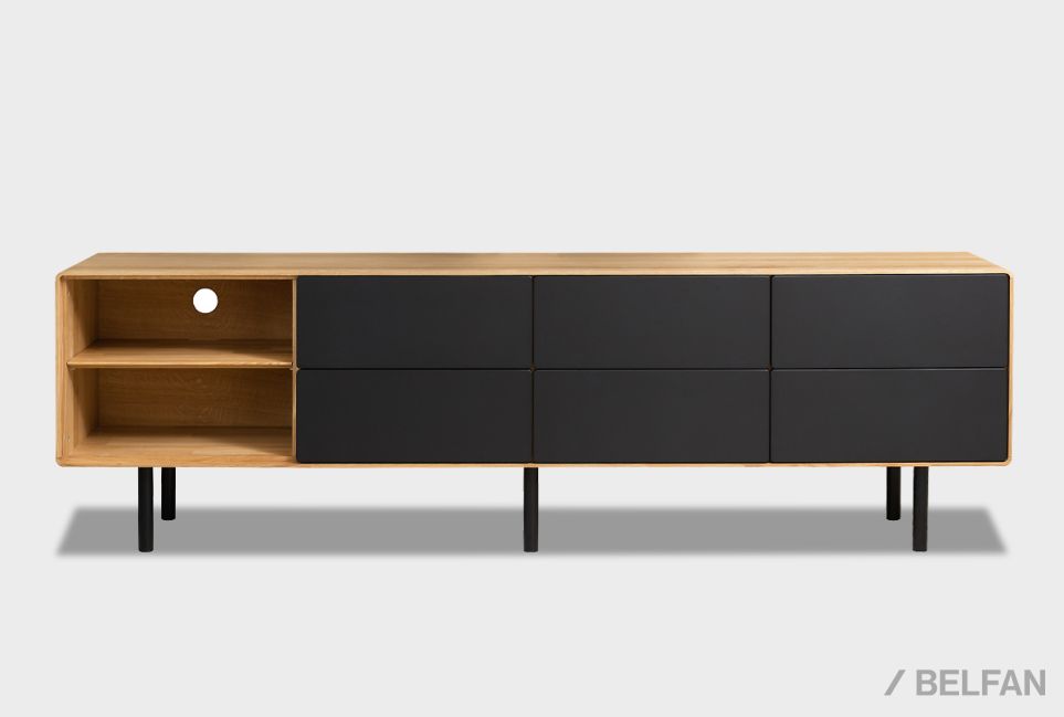 Тумба под ТВ высокая "Норман" 4 с нишей (левая) массив дуба, МДФ, металл 2