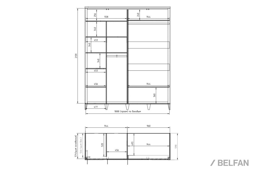 Шкаф для одежды 4-х дверный «Дакота» (с зеркалом) массив и шпон дуба, МДФ 4