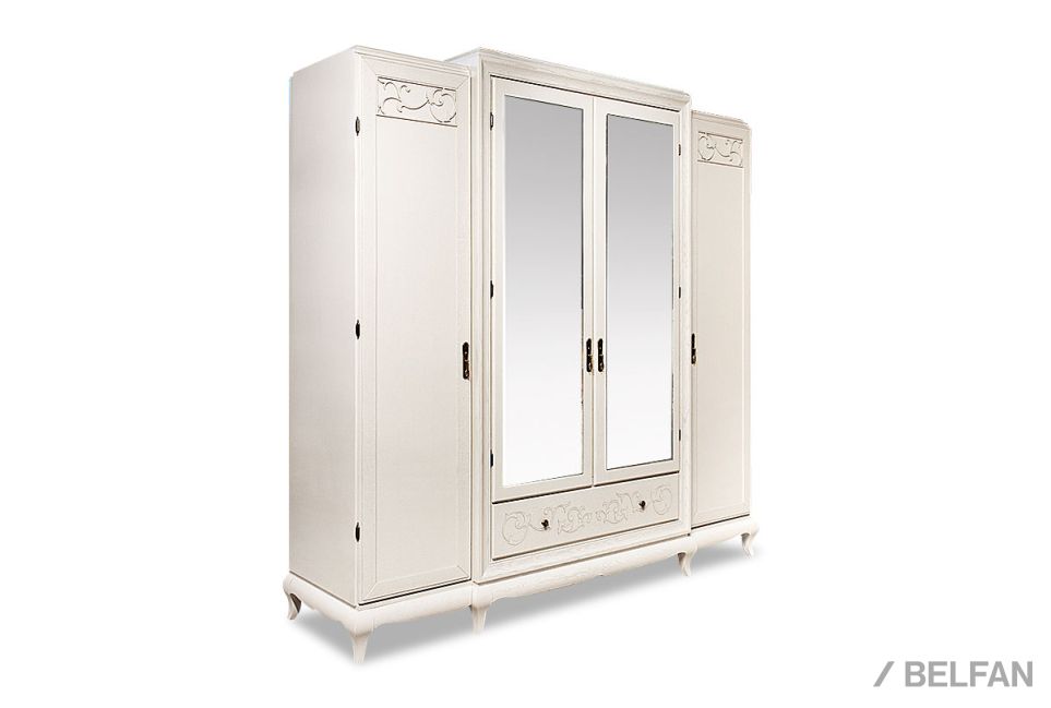 Шкаф для одежды 4-х дв. "Соната" с зеркалом (без декора) массив и шпон дуба 1