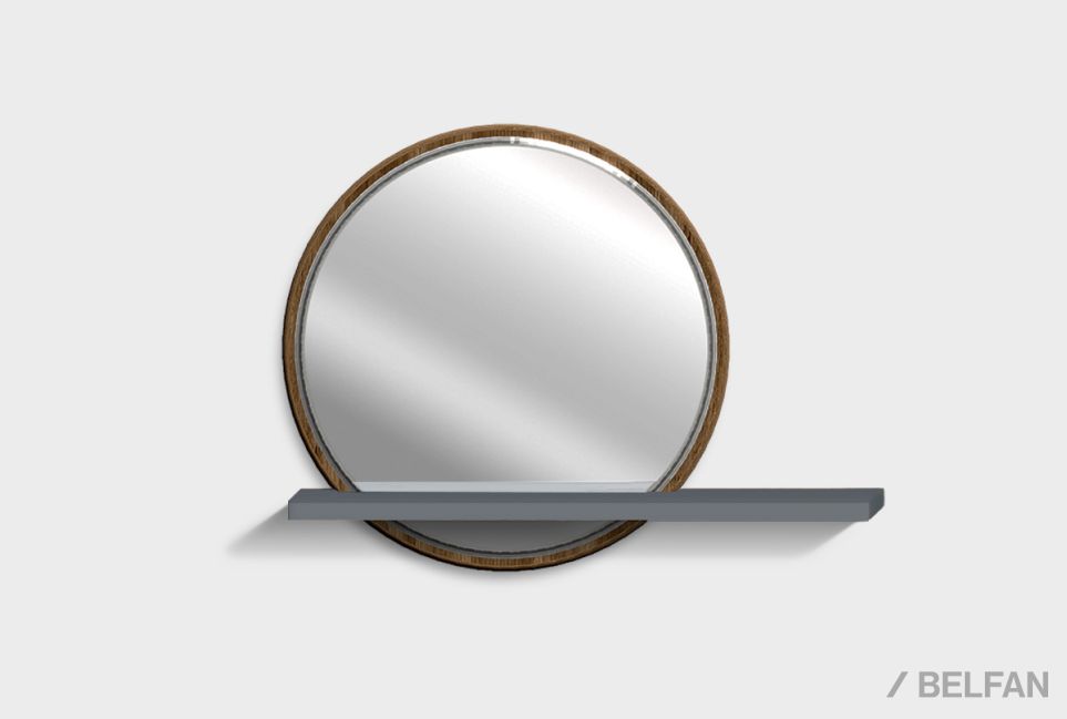 Зеркало настенное с полкой "Уоллстрит" (круглое) массив дуба 1