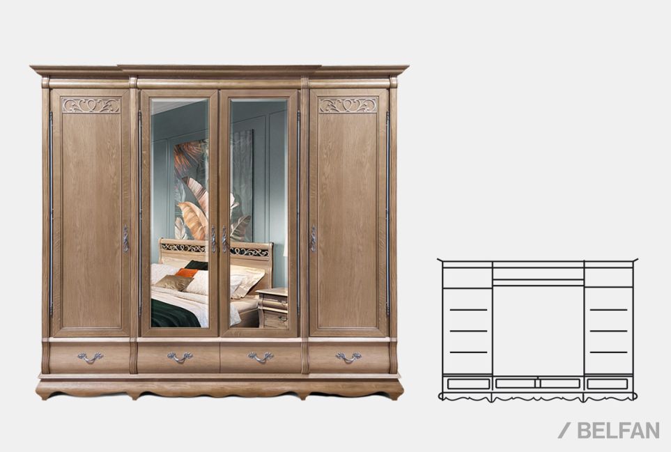 Шкаф для одежды "Тэфи" 4-х дв. с зеркалом массив и шпон дуба 2