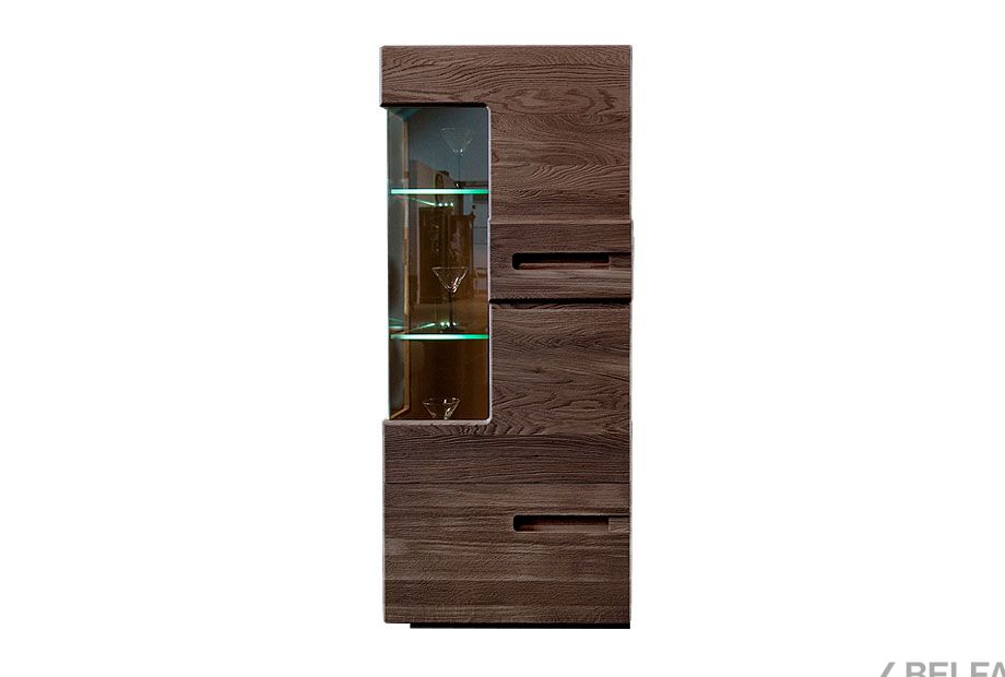 Шкаф с витриной 1-но секционный (низкий) "Хедмарк" массив и шпон дуба 1