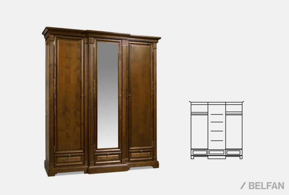 Шкаф для платья и белья "Престиж" 23 массив и шпон берёзы 2