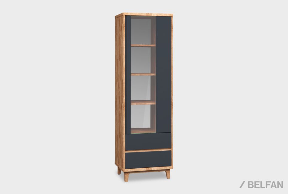 Шкаф с витриной 1-но дверный "Уоллстрит" (правый) массив дуба, МДФ 1