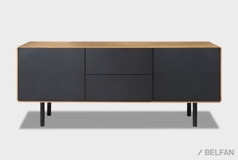 Тумба под ТВ высокая "Норман" 3 (с ящиками) массив дуба, МДФ, металл 2