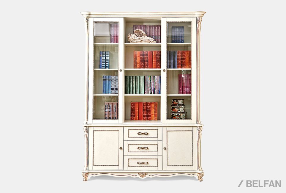 Шкаф комбинированный для библиотеки "Алези " массив и шпон дуба 2