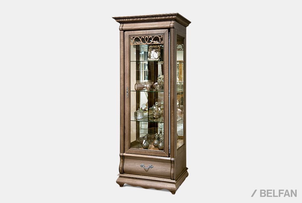 Шкаф с витриной 1-но дв. "Тэфи" (правый) массив и шпон дуба 1