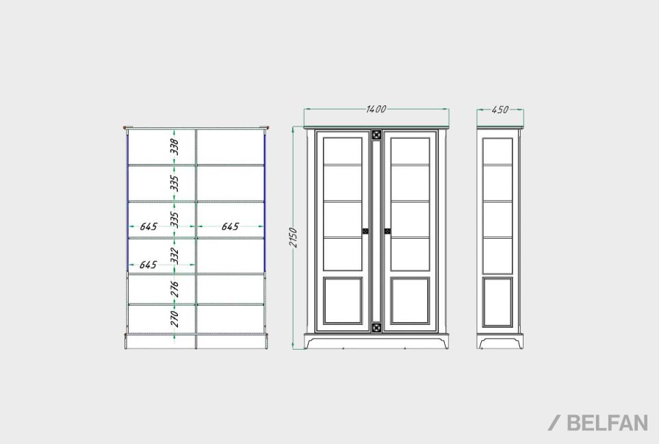 Шкаф с витриной 2-х дверный "Бриансон" массив и шпон дуба, МДФ 6