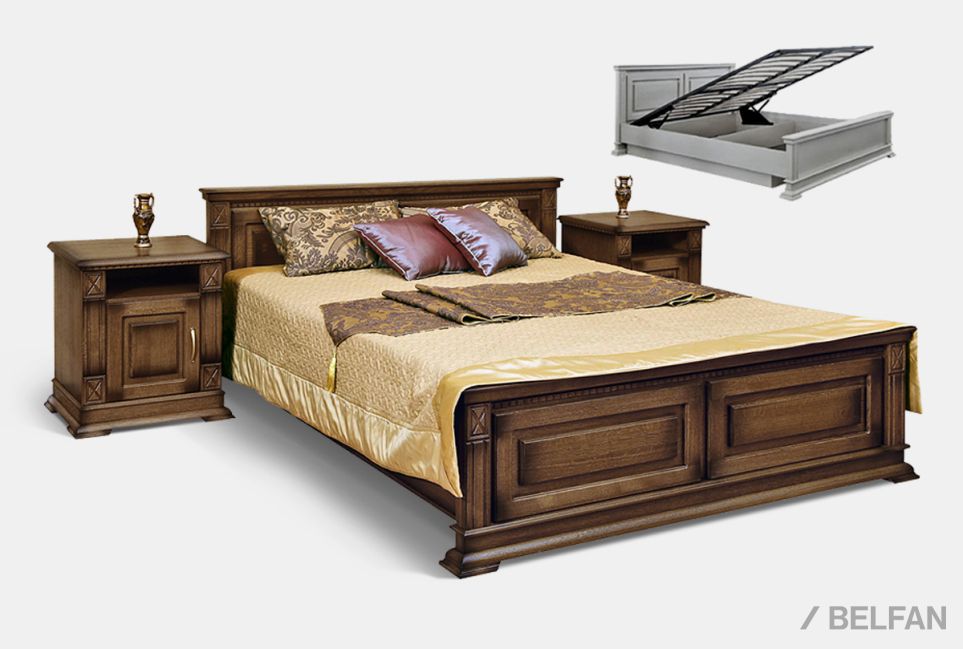 Кровать "Верди Люкс" (высокое изножье) с подъемным механизмом массив и шпон дуба 1