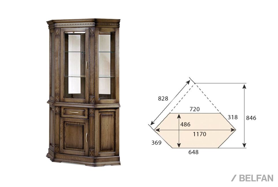 Шкаф комбинированный угловой "Верди Люкс 1уз" массив и шпон дуба 1