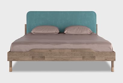 Кровать "Меридиан" (мягкое изголовье); без основания, без матраса; *А-017.160М; (1600x2000); к-торфяной дуб; Tiffany 12 Azur