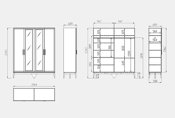 Шкаф для одежды "Коста" 4-х дв. с зеркалом массив и шпон дуба 3