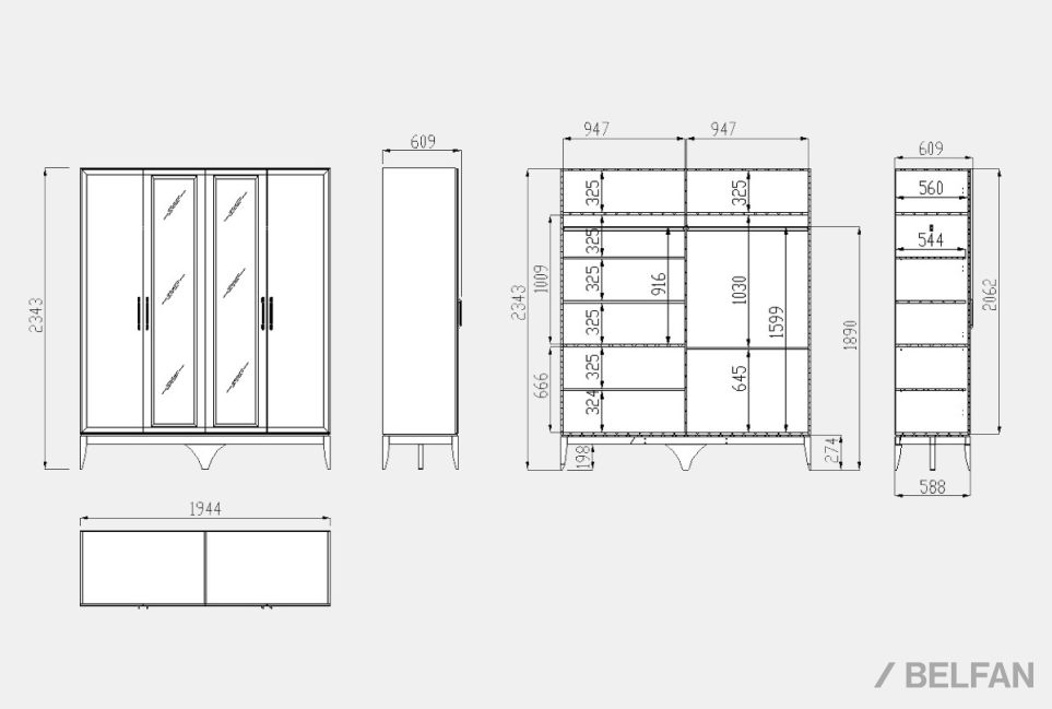 Шкаф для одежды "Коста" 4-х дв. с зеркалом массив и шпон дуба 2