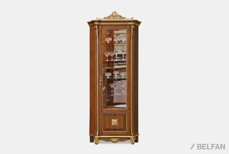 Шкаф с витриной угловой "Алези 10 Люкс" (правый) массив и шпон дуба 1