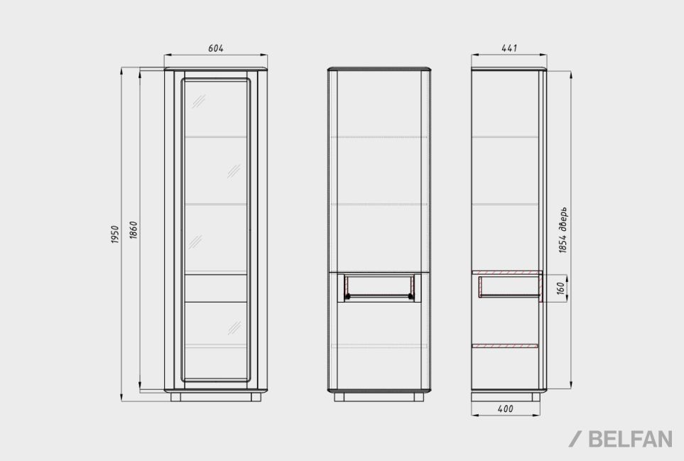 Шкаф с витриной 1-но дв. «Тор» (правый) массив дуба 2