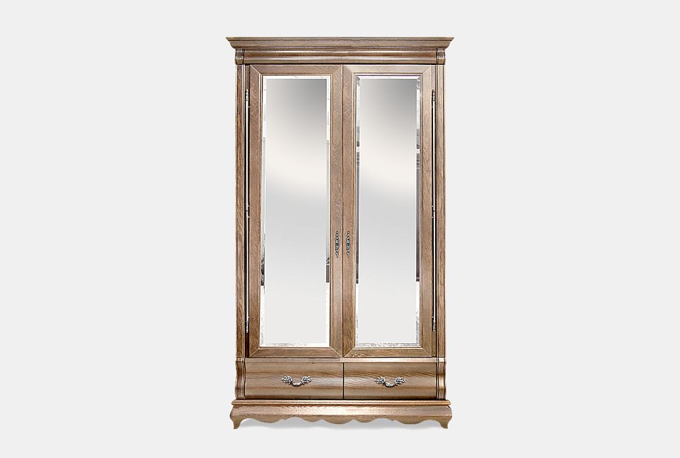 Шкаф для одежды "Тэфи" 2-х дв. с зеркалом; амбэр с белой патиной