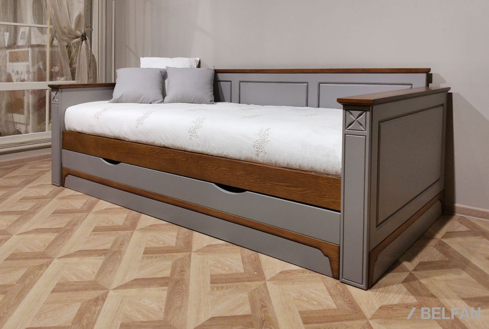 Кровать-диван под два матраса "Бриансон" массив и шпон дуба, МДФ 11