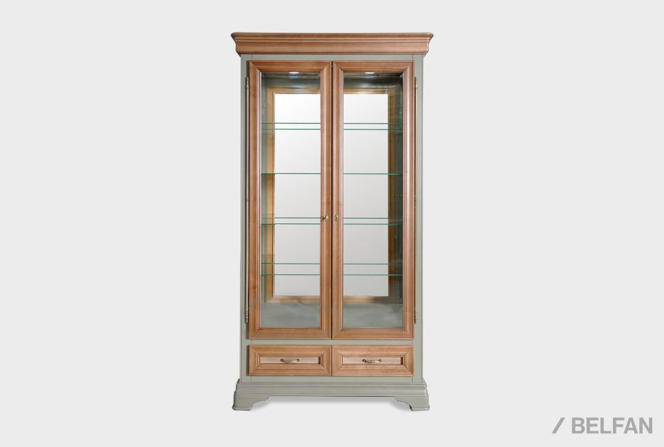 Шкаф с витриной 2-х дверный "Оливия" массив и шпон ольхи 4