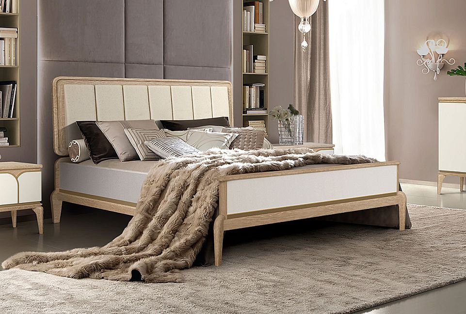 Кровать "Алекса"; без основания, без матраса; (1600x2000); айвори+жемчужный дуб, золотая патина