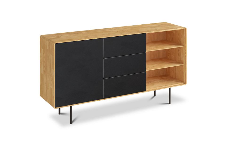 Тумба "Норман" 3 с нишей (правая); дуб натуральный, чёрный