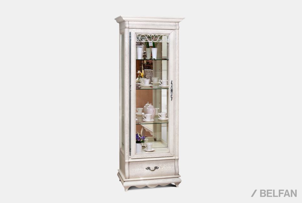 Шкаф с витриной 1-но дв. "Тэфи" высокий (левый) массив и шпон дуба 1