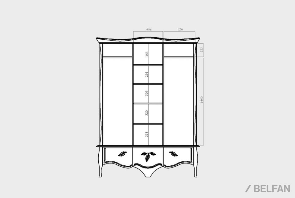 Шкаф для одежды 3-х дв. "Трио" (распашной) массив и шпон дуба 3