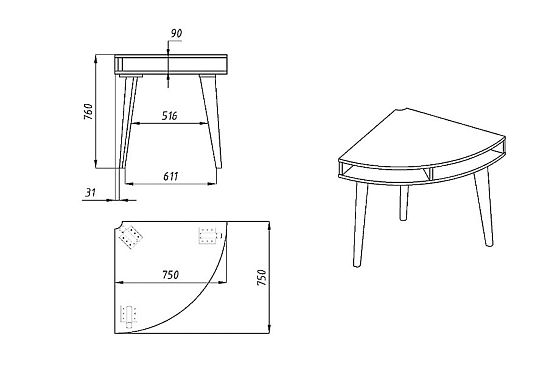 Стол-консоль "Ирвинг" (угловой) массив дуба 5