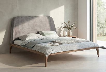 Кровать "Бергамо" (мягкое изголовье); без основания, без матраса; (1600x2000); американский орех; Infinity 4 Taupe